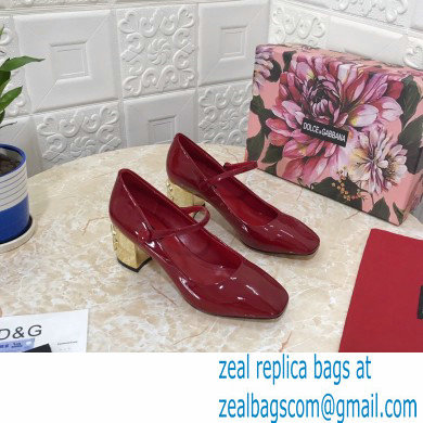 Dolce & Gabbana Heel 6.5cm Patent Leather Mary Janes Red with DG Karol Heel 2021 - Click Image to Close